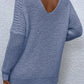Rib-Knit V-Neck Tunic Sweater