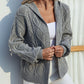 Dropped Shoulder Ribbed Trim Hooded Cardigan