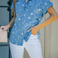 Star Print Button-Up Cuffed Short Sleeve Shirt