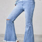 Girls Distressed Frayed Trim Flare Jeans