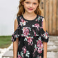 Girls Floral Cold-Shoulder Ruffled Top
