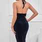 Halter Neck Twist Front Velvet Dress