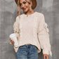 Mixed Knit Fringe Detail Round Neck Sweater