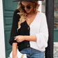 Contrast Button-Front V-Neck Cardigan