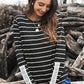 Striped Lace Button Detail Top