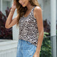 Leopard Decorative Button Scoop Neck Tank