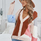 Color Block Button-Up Dropped Shoulder Plunge Cardigan