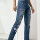 Printed Patch Distressed Boyfriend Jeans