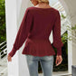 Rib-Knit Lantern Sleeve Peplum Sweater