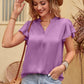 Flutter Sleeve Notched Neck Satin Blouse