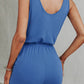 Exposed Seam Decorative Button Sleeveless Romper