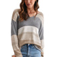 Color Block Openwork V-Neck Knit Top
