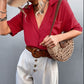 Button Down Lapel Collar Short Sleeve Shirt
