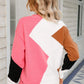 Color Block Ribbed Trim Round Neck Sweater