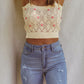 Contrast Flower Detail Tie-Shoulder Knit Crop Top