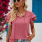 Swiss Dot Tie-Neck Flutter Sleeve Blouse