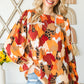 Printed Flounce Sleeve Buttoned Blouse