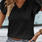 Textured V-Neck Flutter Sleeve Top