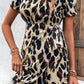 Animal Print Belted Keyhole Round Neck Dress