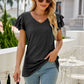 Eyelet Layered Flutter Sleeve V-Neck Top