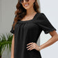 Frill Trim Puff Sleeve Square Neck Blouse