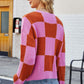 Checkered Round Neck Dropped Shoulder Knit Pullover