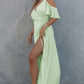 Cold Shoulder Flutter Sleeve Surplice Maxi Dress