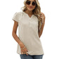 Swiss Dot Notched Neck Short Sleeve Top