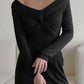 V-Neck Twisted Long Sleeve Knit Top