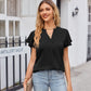 Notched Neck Flutter Sleeve Satin Top