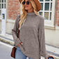 Ribbed Turtleneck Long Sleeve Slit Knit Top
