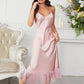 Spaghetti Strap V-Neck Ruffle Hem Satin Night Dress