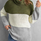 Color Block Side Slit Turtleneck Pullover Sweater