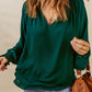 Notched Neck Lantern Sleeve Blouse
