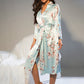 Floral Drop Shoulder Tie Waist Satin Robe