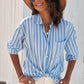 Striped Button-Up Dropped Shoulder Shirt