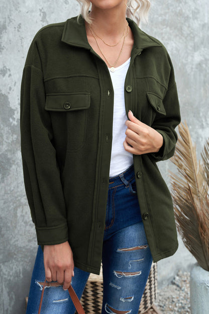 Turn Down Collar Buttoned Shirt Jacket