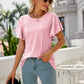 Eyelet Flutter Sleeve Round Neck Top