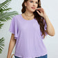 Textured Round Neck Flutter Sleeve Blouse