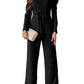 Belted Long Puff Sleeve V-Neck Jumpsuit