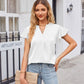 Notched Neck Flutter Sleeve Satin Top
