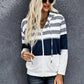 Striped Color Block Drawstring Zip Up Hoodie