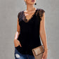 Eyelash Trim Spliced Lace V-Neck Tank