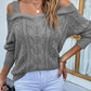 Cable-Knit Ribbed Trim Cold-Shoulder Sweater