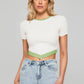 Contrast Trim Pointed Hem Ribbed Crop Top