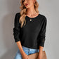 Lace Trim Waffle-Knit Round Neck Top