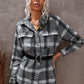 Plaid Raglan Sleeve Shirt Jacket with Breast Pockets (Belt Not Included)
