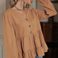 Buttoned V-Neck Puff Sleeve Tiered Blouse