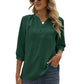 Swiss Dot Notched Neck Three-Quarter Sleeve Blouse