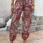 Paisley Print Smocked High-Waist Pants